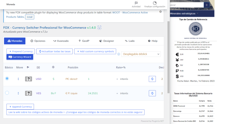 Tasa BCV automática Plugin para Wordpress WooCommerce - CURCY / WOOCS / FOX