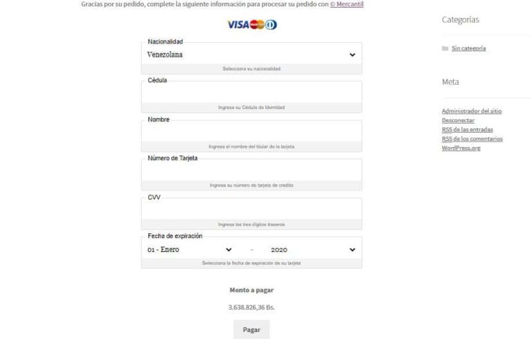 Botón de Pago del Banco Mercantil Venezuela para Plugin WooCommerce Wordpress
