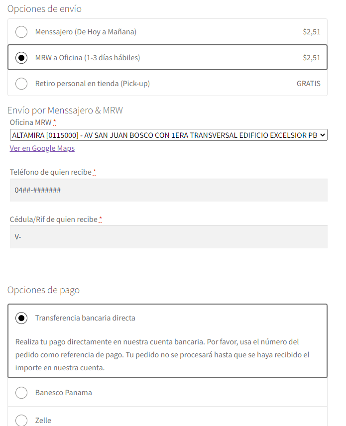 Menssajero & MRW Venezuela para WooCommerce