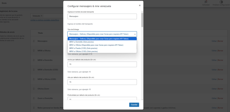 Menssajero & MRW Venezuela para WooCommerce