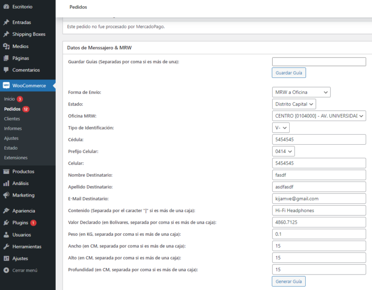 Menssajero & MRW Venezuela for WooCommerce